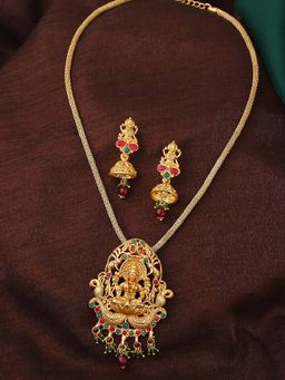 Estele - Gold Plated Lakshmi Devi Designer Necklace set with Crystals for Women